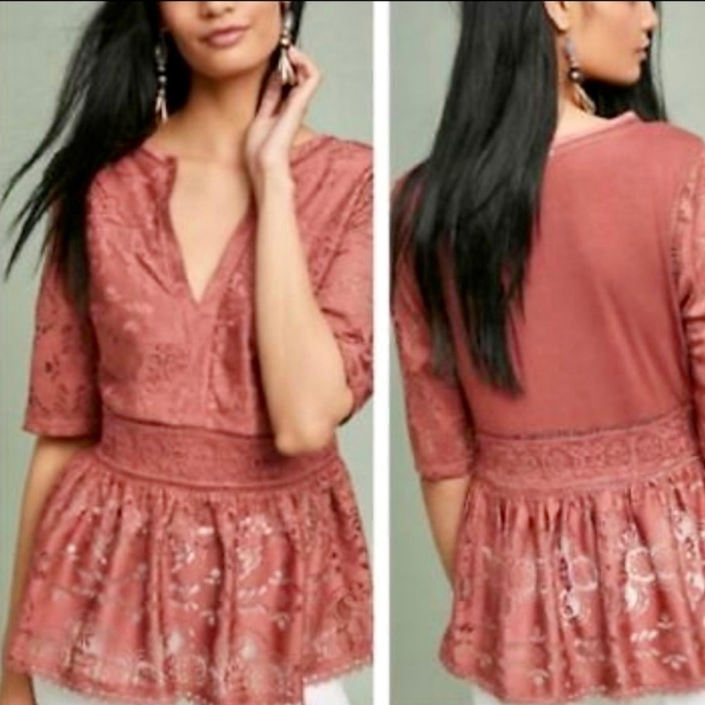 Anthropologie Brand Blue Tassel size XL. Burnt orange. Lace,Rayon, polyester.